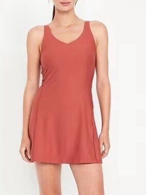 Old Navy Active Powersoft Dress/Shorts Rust V-Neck Tennis Pickleball Go Dry S